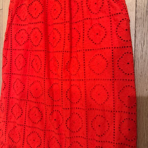 Ann Taylor Halter Flare Eyelet Maxi Dress Red Orange Medium Cotton Spring Summer - Picture 5 of 9